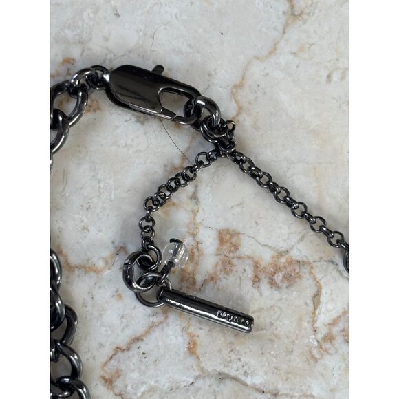 Kenneth Cole Layered Gunmetal Chain Necklace With Black & Clear Faceted Beads & - Picture 3 of 11